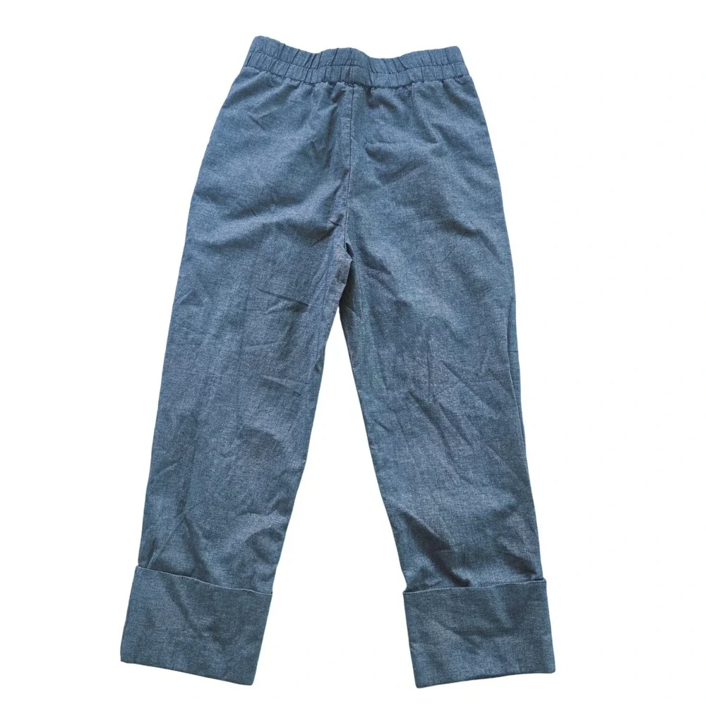 Zara Blue High Waisted Elastic Waist Cuffed‎ Straight Leg Pants Womens Small